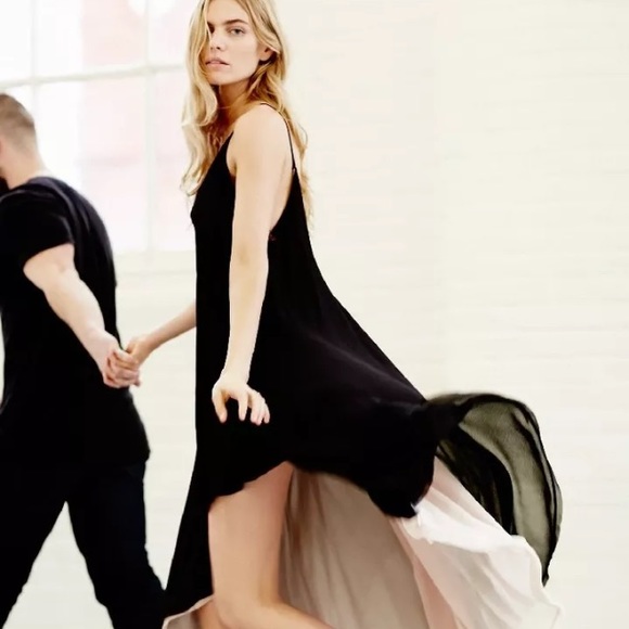 Double Layered High Low Slip DRESS Black White - Picture 4 of 6